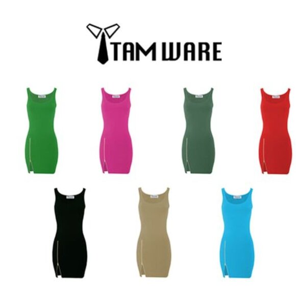 NWT Tam Ware Cotton Sleeveless Zipper Contrast Tank Dress Green Medium, small - Picture 3 of 7